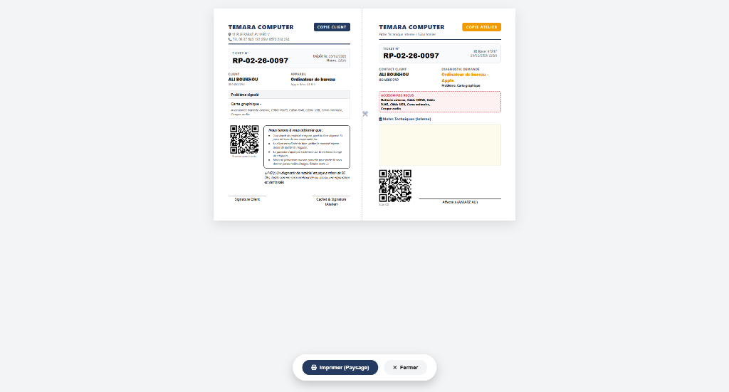 Aperçu mobile du suivi client